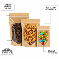 Sacs d'emballage en papier kraft écologiques en gros avec fenêtre transparente et fermeture éclair pour noix, biscuits, thé, aliments secs – Pochette de présentation pour la vente au détail