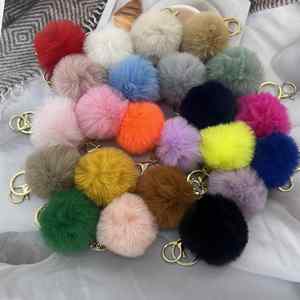 Wholesale Multicolor Cartoon Pompom Plush Car <b>Bag</b> Pendant Furry Fluffy Puff Ball 8cm Faux Rabbit Fur Ball Pom Pom Keychain - Product Image 1