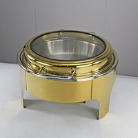 Chauffe-Plat Électrique de Luxe Doré en Acier Inoxydable avec Fenêtre 9L pour Buffet de Restaurant, Maintien au Chaud et Présentation