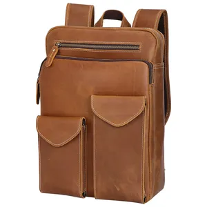 Sac à dos Vintage marron Crazy Horse en cuir pour hommes, sac de voyage en cuir véritable pour ordinateur portable, vente directe