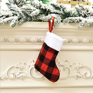Wholesale Red Black Buffalo Plaid Christmas Stockings with White Cuff for <b>Fireplace</b> <b>Mantel</b> Holiday Gift Decoration - Product Image 5