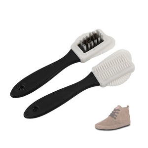 <span class=keywords><strong>Brosse</strong></span> de nettoyage de chaussures en <span class=keywords><strong>daim</strong></span>, outil de nettoyage et de rafraîchissement à 4 voies pour les produits en cuir avec poils en laiton et PP - Product Image 3
