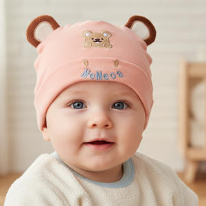 Topi Tuan Bear Bayi, topi katun murni pola polos, pelindung hangat empat musim untuk anak laki-laki dan bayi - Product Image 1