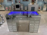 Table de toilette Beverly Moda noire avec miroir, glamour, table à maquillage avec diamants écrasés, lumières RVB, décoration de chambre à coucher pour la maison, l'hôtel