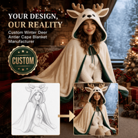 Couverture en peluche personnalisée en forme de cape de cerf pour l'hiver, couverture en peluche de Noël, vente en gros OEM ODM, cadeau de vacances doux et portable pour la maison