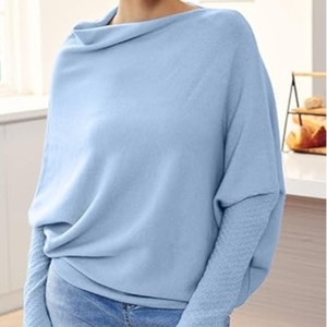 เสื้อสเวตเตอร์แบบสวมหัวของผู้หญิงแขนยาวคอกลมมีระบายสบายสีพื้น - Product Image 6