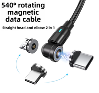 Kabel Data Anyaman Magnetik Putar 2m dengan Konektor Micro USB/Type-C untuk Ponsel - Hisap Buta 540 Derajat