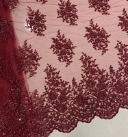 Tela de Tul Tejida de Diseño, Color Granate, con Lentejuelas Bordadas a Máquina, para Accesorios de Boda y Textiles para el Hogar