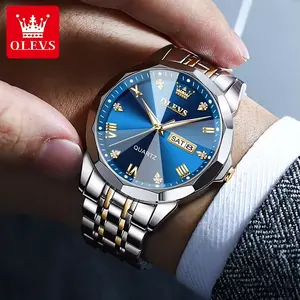 हॉट OLEVS पुरुषों की घड़ियाँ पुरुषों के लिए मूल क्वार्ट्ज घड़ी वाटरप्रूफ चमकदार स्टेनलेस स्टील कलाई घड़ी पुरुष सप्ताह दिनांक घंटे