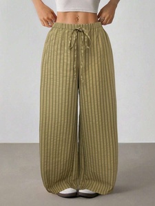 <span class=keywords><strong>Pantalones</strong></span> <span class=keywords><strong>de</strong></span> <span class=keywords><strong>Mujer</strong></span> Estilo Casual <span class=keywords><strong>de</strong></span> Verano, Cintura Elástica con Cordón, Relajados, Versátiles, con Rayas Anchas - Product Image 5