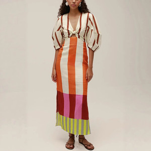 Maxi abito con nodo anteriore con maniche a sbuffo in <span class=keywords><strong>misto</strong></span> <span class=keywords><strong>lino</strong></span> iphoov Kaya - Product Image 1