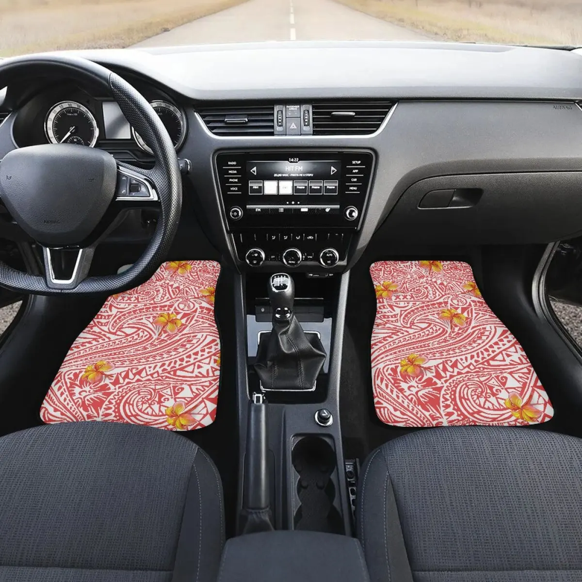 Tapete de carro estampado polynesian, padrão personalizado, borracha, para pés, universal, antiderrapante, 2 peças, carpete para carro