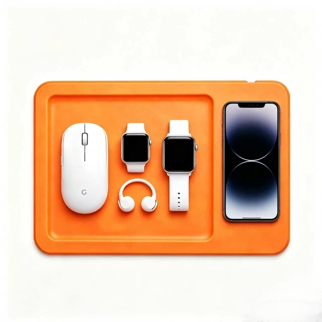 Wireless Charging Storage Tray for Desktop with PU Leather Modern Minimalist Style Mouse Pad