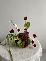 Boule de fleurs artificielle en soie verte et bordeaux de 30 cm pour centre de table de mariage, petite et très vendue, pour décoration de table