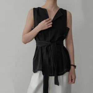 Nouvelle Collection Été 2025 – Gilet Chic en Lin et Coton pour Femme avec Ceinture à Nouer – Haut Uni Multicolore – Chemise Formelle pour Femme - Product Image 1