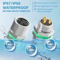 Prise de soudage M8 à 3 broches, circulaire, pour montage sur panneau/avant, femelle, étanche IP67/IP68, contacts en laiton plaqué or, cuivre 4A