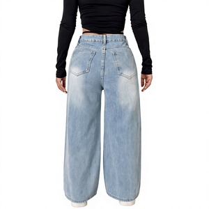 Pantalones Vaqueros de Mujer Personalizados de Cintura Alta y Pierna Ancha, Ajuste Holgado, Largura al Tobillo, Algodón Lavado, Estilo Casual de Primavera - Product Image 4