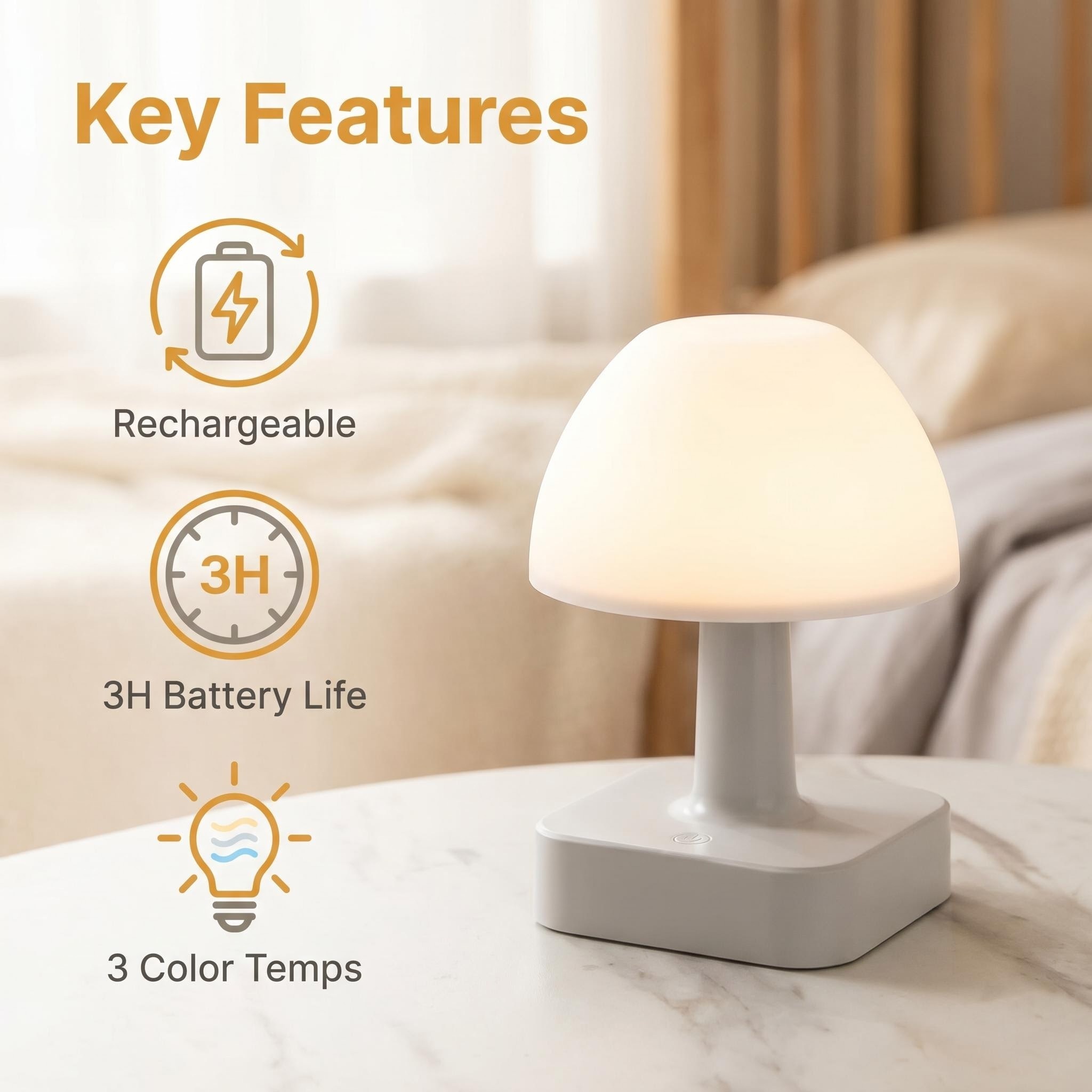 Rechargeable 3 Color Temperature LED Night Light Mini Decorative Atmosphere Lamp for Bedroom Party Camping