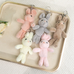 Factory Hanging Decorations Customized Cute Cartoon Doll Design Soft Rabbit Ring Pendant Stuffed Bunny Plush Keychains Toys
