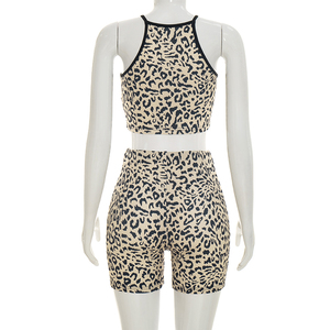 Viviblook J26ST217 Women <b>Sexy</b> <b>Set</b> Sleeveless Leopard Print Tank Top Skinny Shorts Two Piece <b>Set</b> for Ladies - Product Image 6