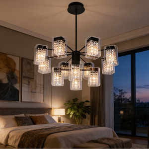 Lustre moderne de luxe, style européen et américain, lampe de plafond en cristal, luminaire suspendu carré linéaire en verre, éclairage domestique pour chambre à coucher - Product Image 1