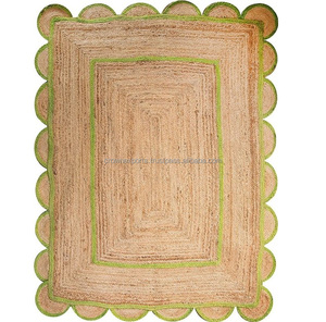 Tapis en jute de couleur naturelle et verte, formes rectangulaires, bon marché, pour l'ameublement de la maison - Product Image 1