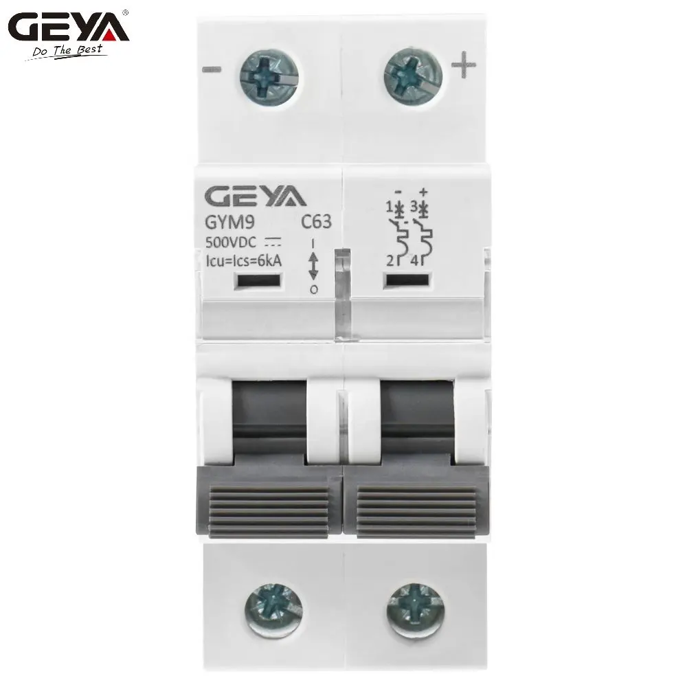 GEYA GYM9 DC מיני מפסק 63 Amp מעגל פורעי 2 מוט פס אלומיניום MCB עם CE CB SEMKO SAA תעודה