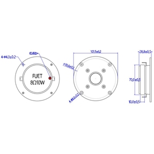 ทวีตเตอร์แม่เหล็กภายนอกคุณภาพดี ขนาด 4 นิ้ว 103 มม. ทรงโดมผ้าไหม 8 โอห์ม 10 วัตต์ 15 วัตต์ ความสูง 28.8 มม. มาตรฐาน CE/RoHS ขั้วต่อแบบขาเสียบ เหมาะสำหรับโฮมเธียเตอร์ - Product Image 6