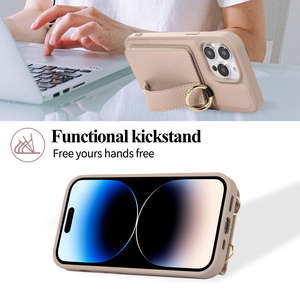 Étui de luxe en similicuir avec support, porte-cartes, sangle d'épaule et boucle annulaire pour <span class=keywords><strong>iPhone</strong></span> 17 Pro Max, Samsung S26, Google 11 Pro - Product Image 4