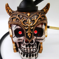 Ensemble Chicha en Résine Luxe Skeleton Fighter Bar Durable Lumineux Halloween Portable avec Boîte de Voyage LED Ghost Shisha