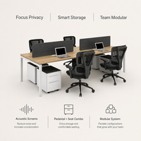Système de bureau modulaire pour 4 personnes, poste de travail en équipe