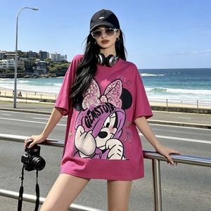 8098/FANMAJIALIE Fornitore di Qualità, T-Shirt Oversize da <span class=keywords><strong>Donna</strong></span> Resistente con Stampa Mickey <span class=keywords><strong>Minnie</strong></span> Kitty, Cartone Animato Luccicante per Uso Quotidiano - Product Image 2