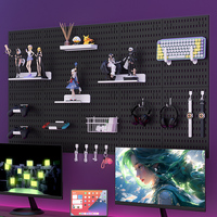 Organisateur mural pour jeux et bureau sans perçage |   Panneau perforé adhésif avec crochets pour écouteurs, souris, clavier, équipement