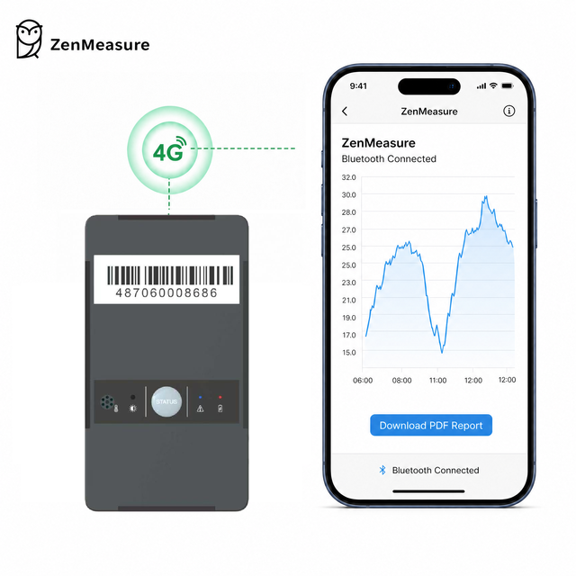 ZenMeasure 4G LTE WiFi IP67 Rated 0.1C Resolution Temperature Humidity Data Logger Rating for Food Delivery Logistics OEM/ODM