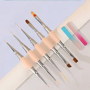 2024 New Popular Double End Colorful Brush Cat Tongue Line Painting Flat Round Angled UV Gel Nail Brush Manufacturer