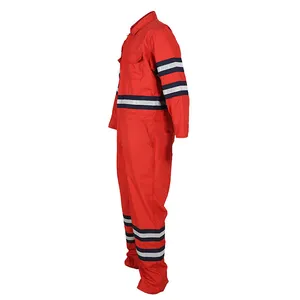 Bata ignífuga de seguridad para el trabajo, traje de caldera frontal con cremallera, uniforme de seguridad de soldador, color rojo, 100 algodón