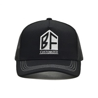Oem Toptan Yüksek Kaliteli Kamyon Şoförü Şapkası Özel 3D Nakış Logolu Oxford Sportif 5 Panel Tamamen Siyah Nefes Alabilen Fileli