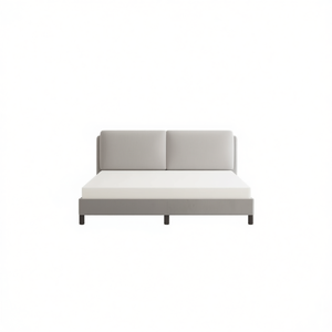 Base de Cama Tapizada en Gris Claro con Cabecera, Diseño Moderno y Minimalista, Tapicería de Tela, Estructura de Madera - Product Image 1