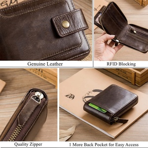 Custom Bifold Engaved <b>Wallet</b> <b>RFID</b> Blocking Mens Credit Card Holder with Zipper Leather Zip Purse Money Bag for Man - Product Image 5