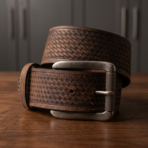 Ceinture pour homme en cuir de vache véritable, boucle en acier, style vintage, faite à la main, tendance, 100% cuir de vache original, imperméable - Product Image 1