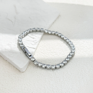 <span class=keywords><strong>Bracciale</strong></span> in <span class=keywords><strong>oro</strong></span> 18 carati bianco chian placcato in acciaio inossidabile con zirconi Baby Star - Product Image 6
