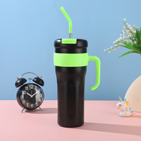Gobelet isotherme à double paroi avec poignée, paille et couvercle anti-fuite, compatible glaçons, portable pour voiture, extérieur et voyage