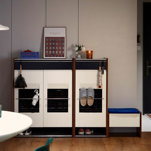 Mueble Zapatero de Madera Maciza y Ratán Estilo Nórdico, Diseño Moderno Minimalista, Gran Capacidad de Almacenamiento, para Entrada, Sala de Estar o Recibidor - Product Image 1