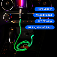 Chargeur rapide d'usine téléphone Ios Micro Type c à Type c LED 2 en 2 câble de données USB tressé coloré avec lumière d'affichage