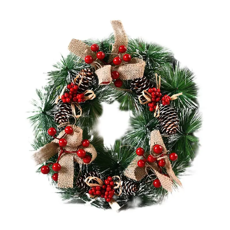 Green Ring Cedar Christmas Wreath with Pinecones For Wall Door Decoration