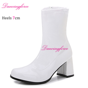 Dames Retro <span class=keywords><strong>Vintage</strong></span> hoge hakken enkellaarzen jaren 60 70 <span class=keywords><strong>fetish</strong></span> vierkante teen dansschoenen lichtgewicht rits sluiting winter Gogo laarzen - Product Image 4
