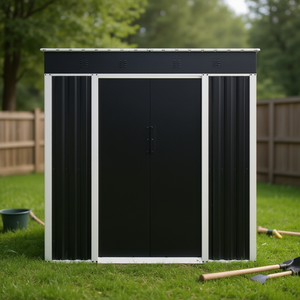 Abri de jardin extérieur Db 6 x 4 pieds en aluminium avec toit incliné et doubles portes coulissantes pour usage en arrière-cour ou dans un jardin - Product Image 2