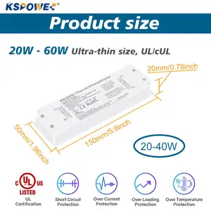 12V 24V 36V 48V Dimmable dẫn lái xe cung cấp điện 20W 40W 60W Điện áp không đổi siêu mỏng dẫn lái xe cho bảng điều khiển dẫn ánh sáng