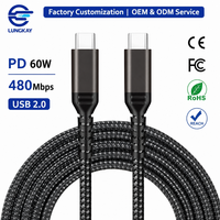 Câble USB-C vers USB-C LUNG KAY 60W 480Mbps à charge rapide, tressé, pour MacBook iPad Pro OEM