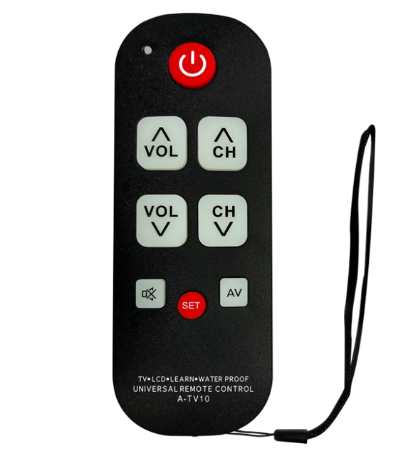A-TV10 TV Remote for Seniors Universal Controller Simple Waterproof Remote Control With LED Light for All TV Models